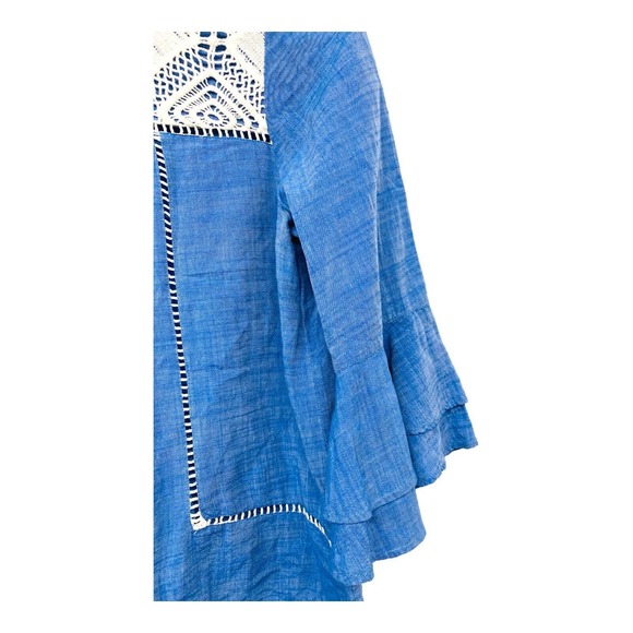 Ann Taylor Loft Chambray Top Size M Ladder Lace Crochet 3/4 Flutter Sleeve - Picture 4 of 7